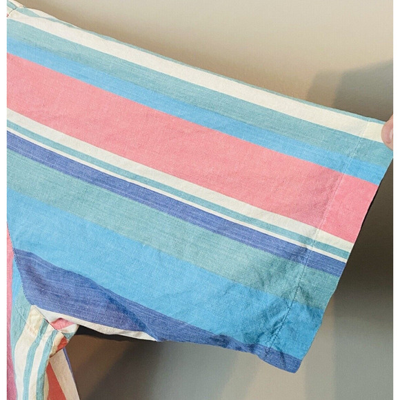 Vintage 1990's Nautica Pastel Striped Short Sleeve Button Shirt Mens Large - Picture 7 of 12